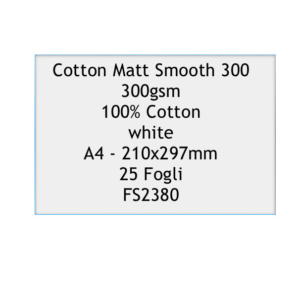 Carta Cotton Matt Smooth 300 A4 25 Fogli FS2380 Carta Cotton Matt Smooth 300 A4 25 Fogli FS2380